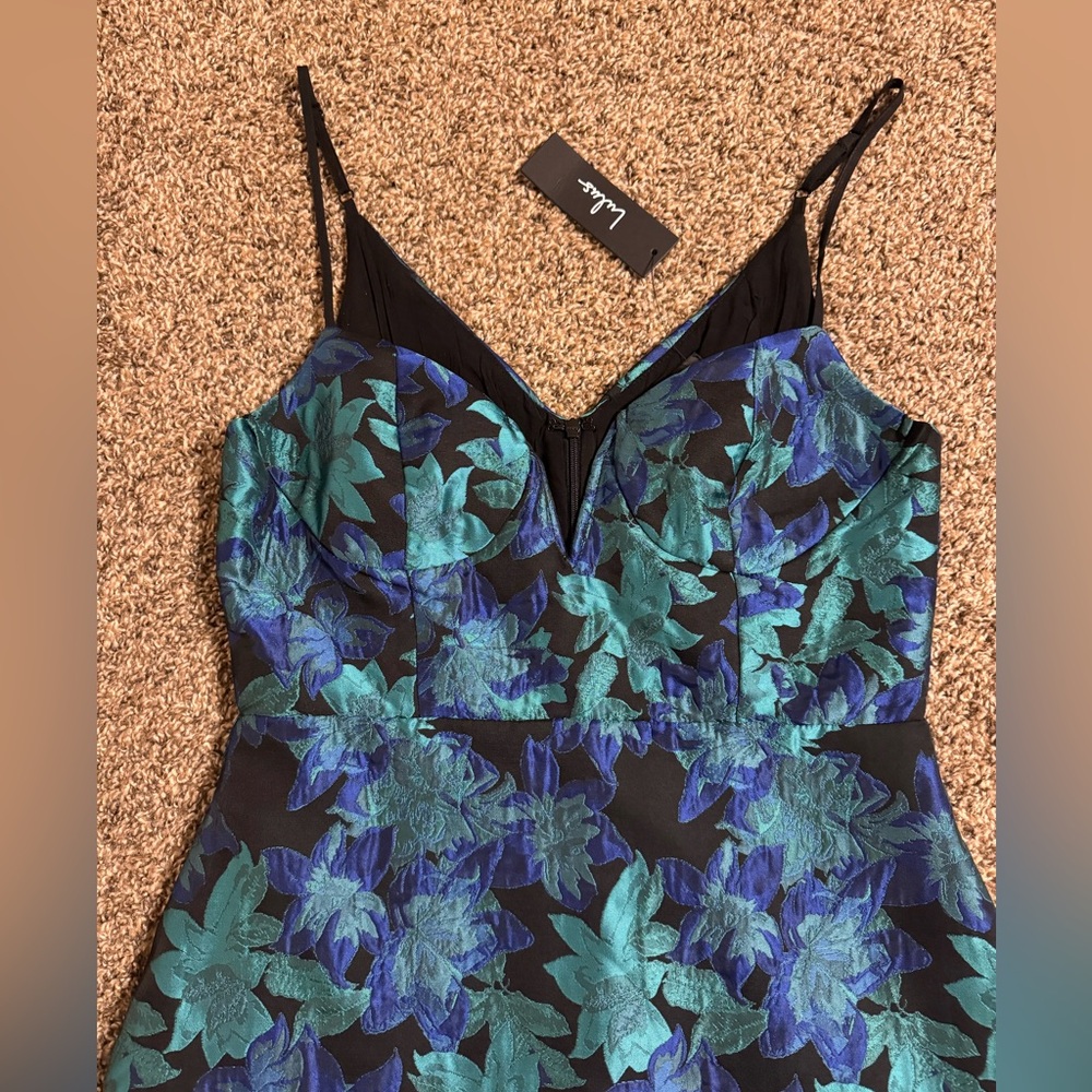 NWT Lulu’s Ready for Festivities Blue Multi Floral Jacquard Mini Dress Size Med - Picture 9 of 13